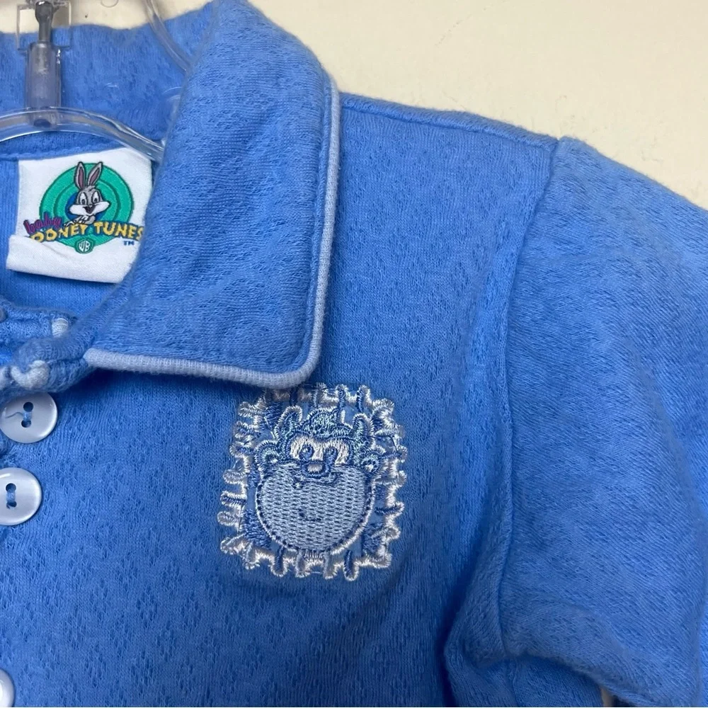 Vtg Baby Looney‎ Tunes PJ Top Button Up Infant Size 12M Taz 90s